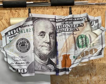 Money print 100 dollars bill, Crumpled money art, Dollar wall art, Money wall art, Bent plastic greenback, Home decor gift, Currency artwork