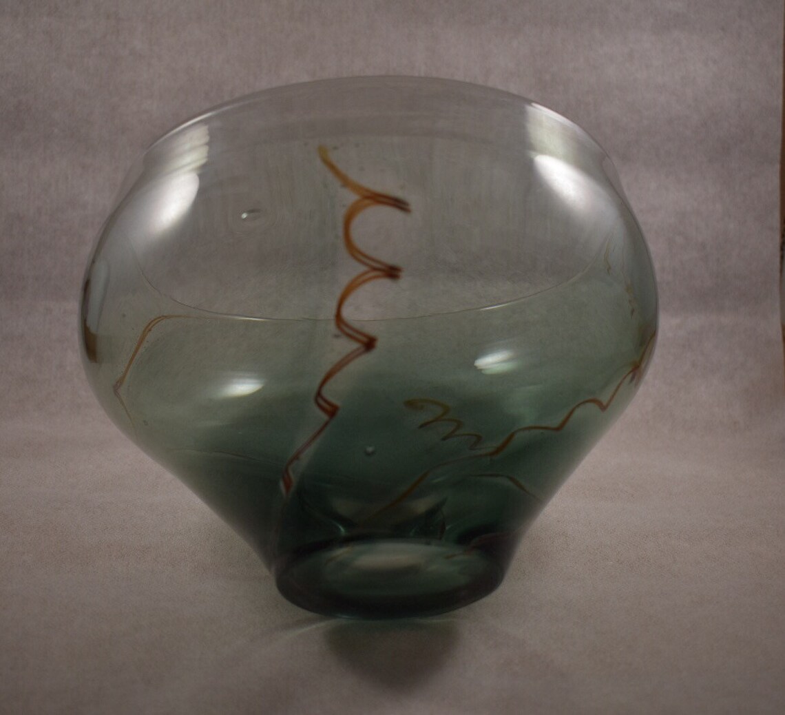 Vintage Studio Art Glass Handblown Clear Glass Green Swirled Etsy