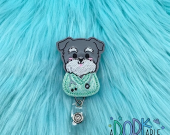 Carrete de identificación de enfermera para cachorro Schnauzer, porta identificación de fieltro bordado
