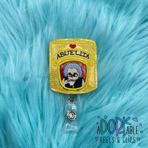 Chocolate Abuelita Nurse Badge Reel, Embroidered ID Badge