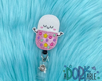 Chill Pill Pharmacist Badge Reel, Embroidered Retractable ID Holder