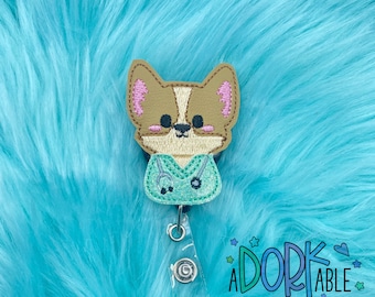 Corgi Nurse Badge Reel