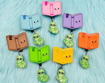 Bookworm Badge Reel, Embroidered Felt Book, Adorkable ID Holder