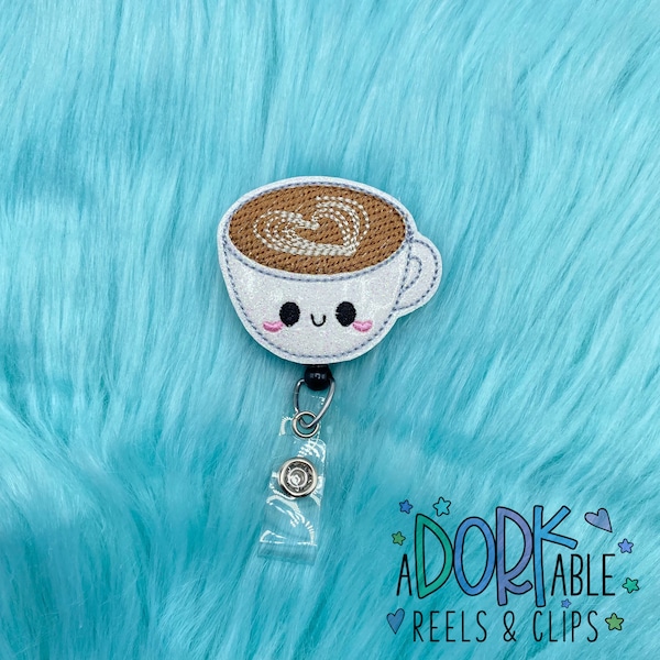 Kawaii Cappuccino Espresso Coffee Badge Reel, ID badge, Badge Holder, Nurse Badge, RN Badge, Retractable Badge, Name Tag Holder