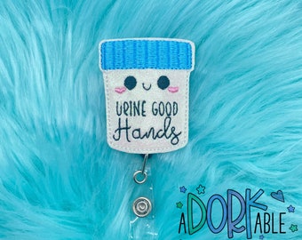 Carrete de insignias de orina Good Hands, porta credencial de enfermera bordado