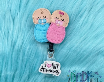 I Love Tiny Humans Badge Reel, Nurse RN ID Holder