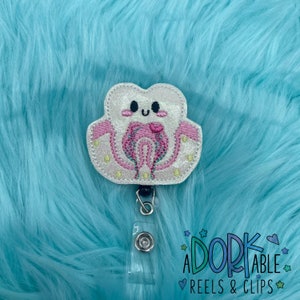 Carrete de insignias de anatomía dental kawaii, portaidentificación de dentista bordado