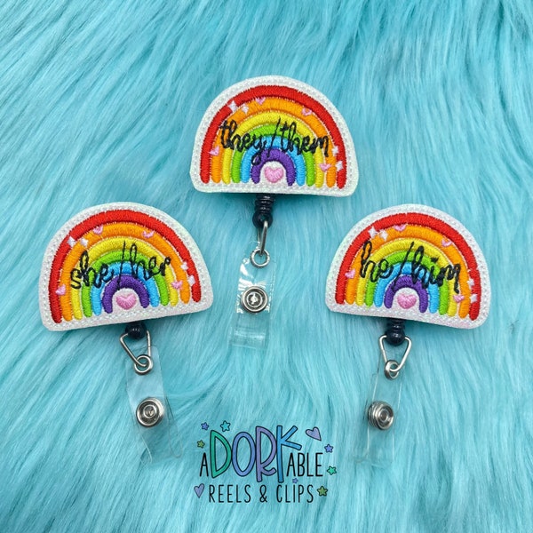 Pronouns rainbow  Badge Reel, pride, nurse badge, nurse gift