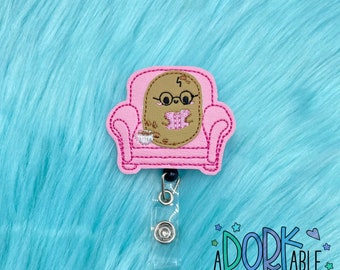 Kawaii Couch Potato Embroidered Badge Reel, Nurse ID Holder