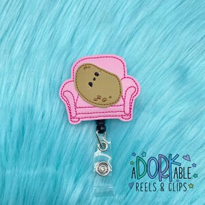 Kawaii Couch Potato Badge Reel, Embroidered Retractable Clip