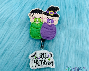 I smell Children Halloween baby Labor and Delivery, Badge Reel, ID badge, Badge Holder, Nurse Badge, RN Badge, Retractable Badge, Nurse Gift