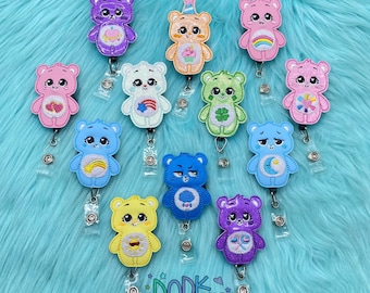 Caring Bear Badge Reel, Embroidered Felt ID Holder