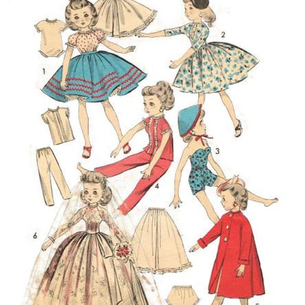 PDF Vintage Sewing Pattern to make a Wardrobe for 10.5" dolls like Miss Revlon, Toni Dolls