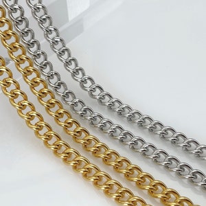 Cadena de acero inoxidable de 8 mm, 60 cm/110 cm, cadena para hombro, cadena para billetera en plata dorada, correa de cadena para bolso de metal, fabricación de bolsos