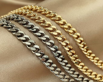 Brass Purse Chain 7.4mm 1.1m/43'', Shiny Wallet Chain in Gold Silver, Metal Bag Chain Strap, Bag Making