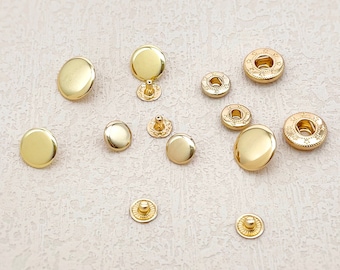 Polished Brass Snap Fasteners: Light Gold Metal Snaps (10mm 12.5mm 15mm)