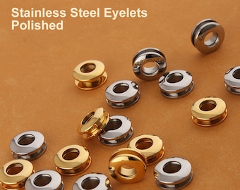 SCREW EYELETS GROMMETS, 6.5mm Inside Polished Stainless Steel Curve Grommet, Round Replacement Grommet Eyelets, Leather Craft Purse Hardware