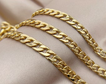 Brass Purse Chain Width 9.2mm, 0.6m or 1.2m Long, Gold NK Curb Bag Chain, Metal Bag Chain Strap, Bag Making