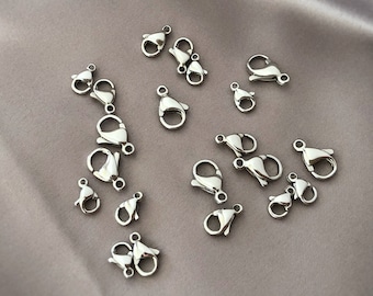 Stainless Steel Lobster Clasp for Jewelry Making in Silver, 5pcs Polished Size 21mmx12mm, 13mmx7mm, 11mmx6mm, 9mmx5mm