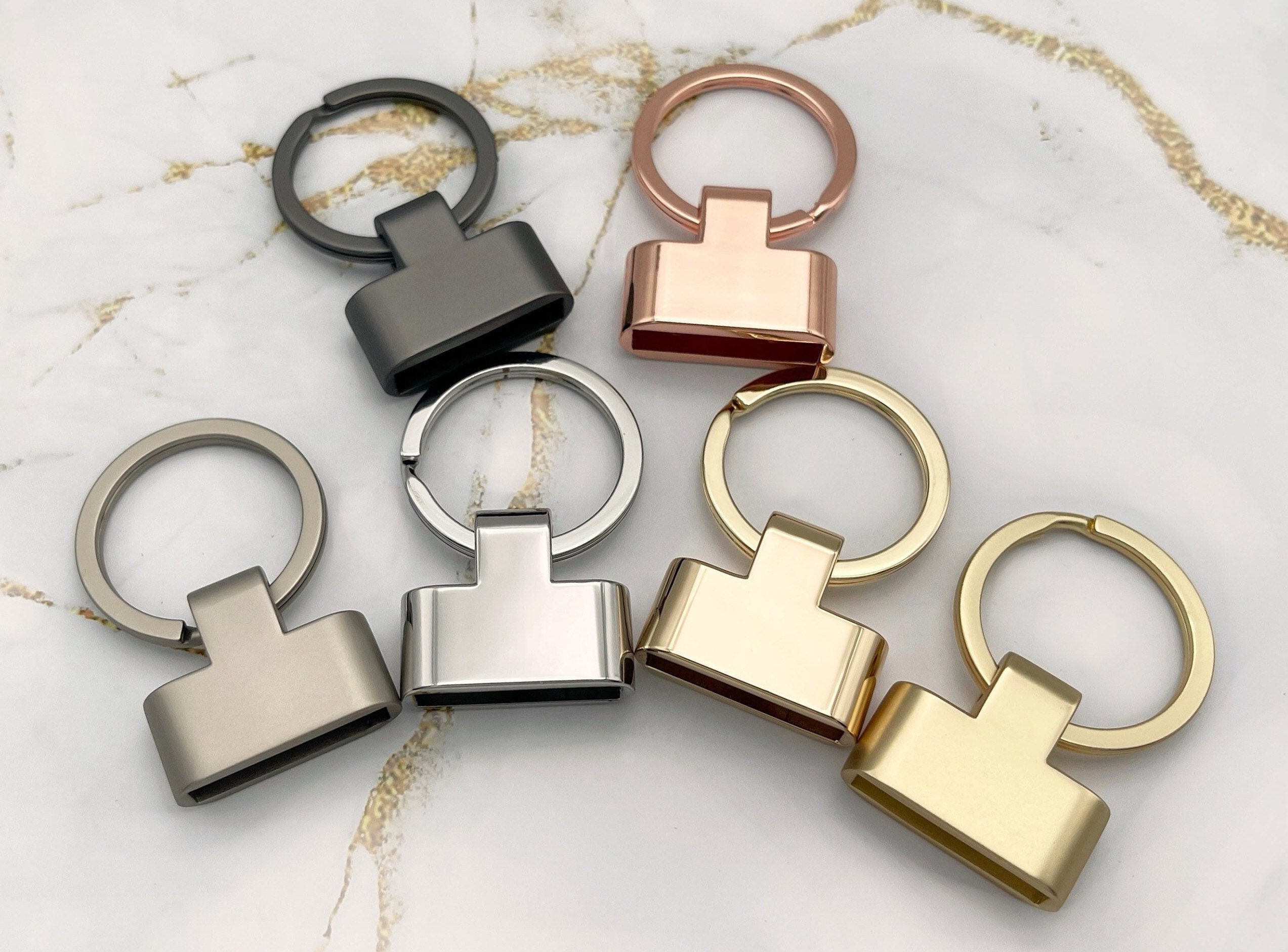 LSLeatherSupply Keyring Holder Key Fob with Split Ring, 23mm DIY Keyring, Key Fob Hardware, Keychain Holder Hardware Supplies, Black, Rose Gold
