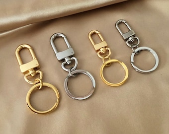 Key Ring with Swivel Clip | Polished Key Fob Hardware | Gold & Silver Keychain Connector | Two Sizes for DIY Purse, Bag, Key Accessories