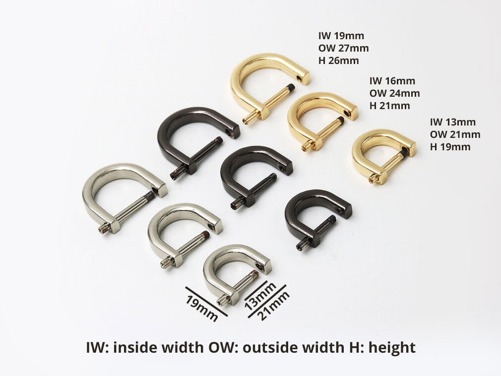 Screw D-rings Light Gold Silver Inside Width 13mm 16mm 19mm 