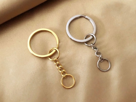 LSLeatherSupply Keyring with Chain Link Polished Stainless Steel, Key Chain, Key Fob Hardware DIY Keychain Supplies, Flat Split Ring