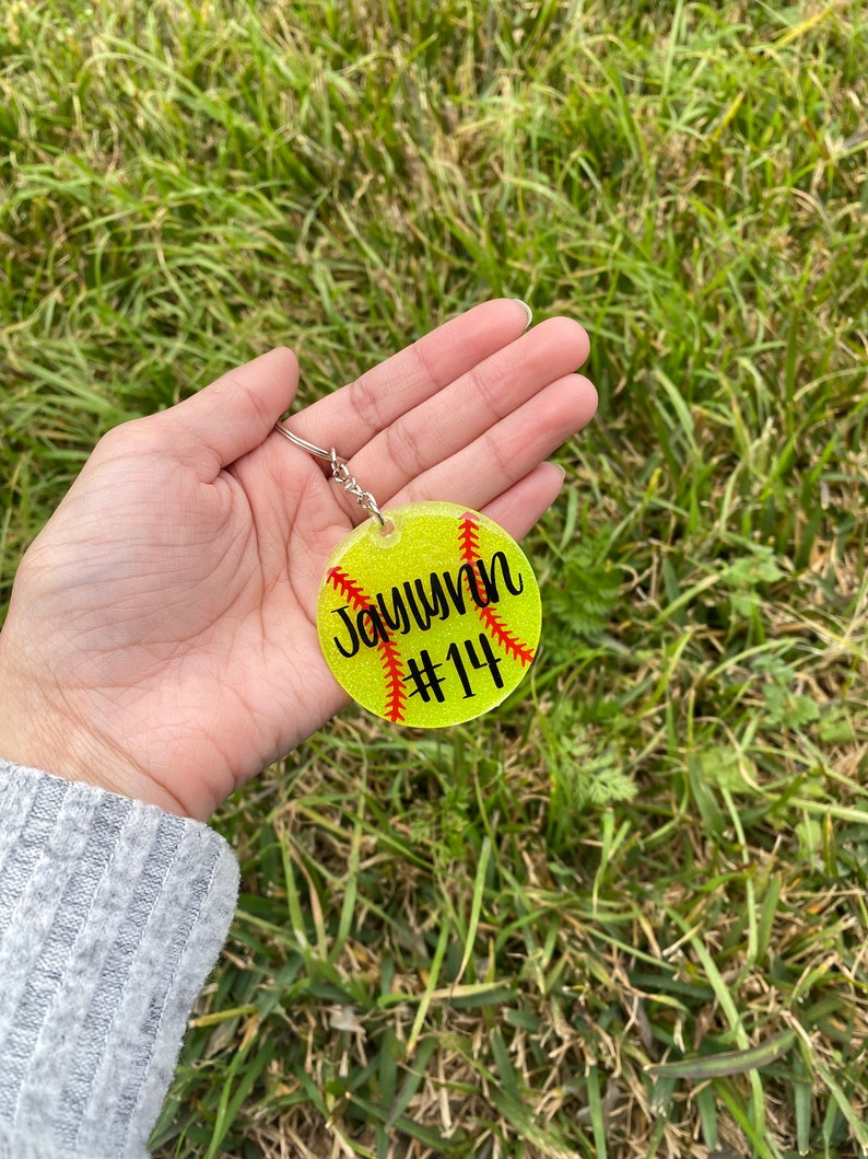 Personalized Softball Glitter Acrylic Keychain Etsy