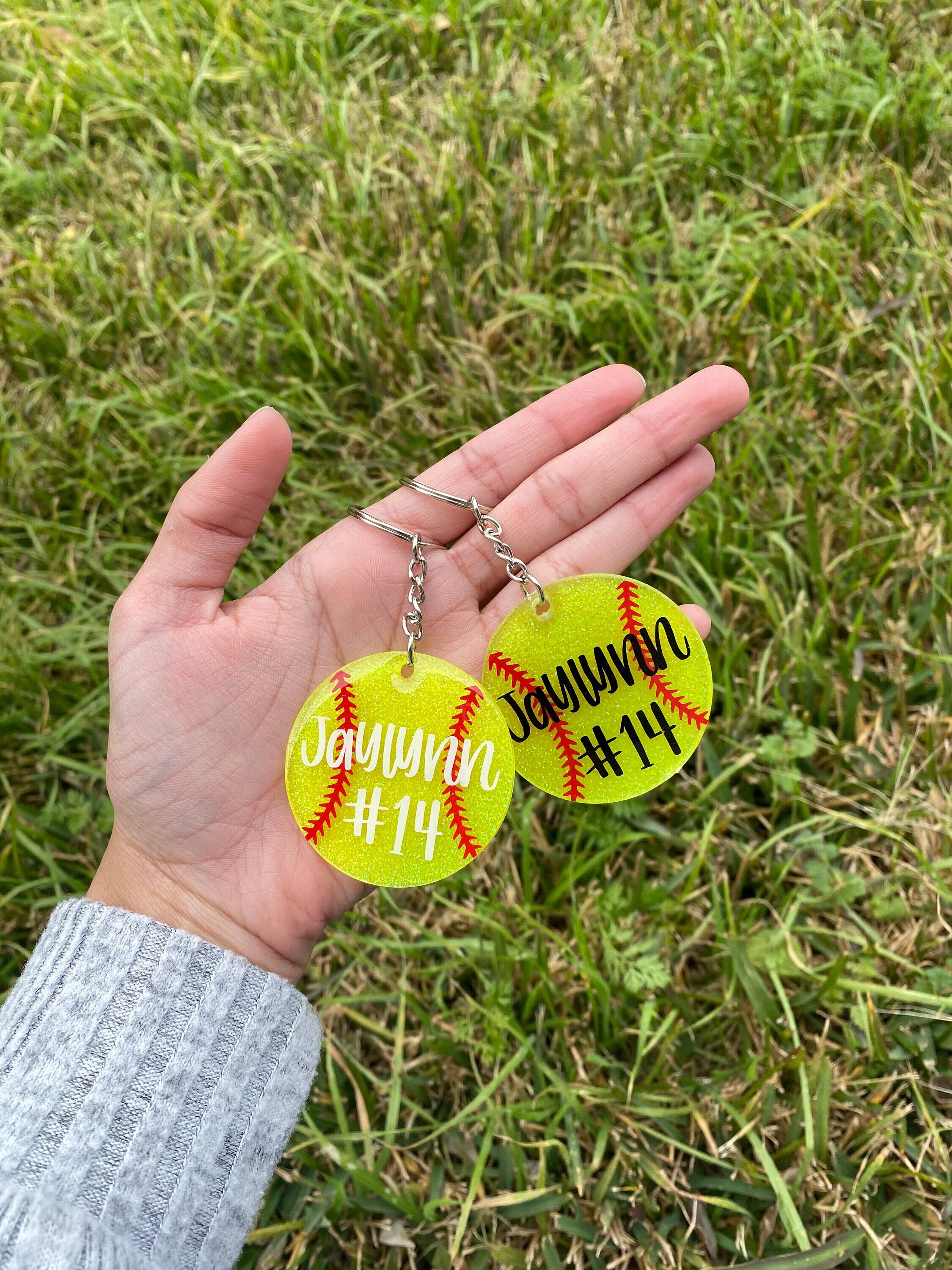 Personalized Softball Glitter Acrylic Keychain Etsy
