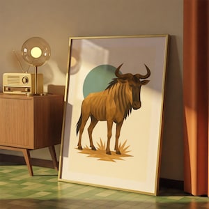 Wildebeest Illustration Print: Modern Wildlife Wall Art