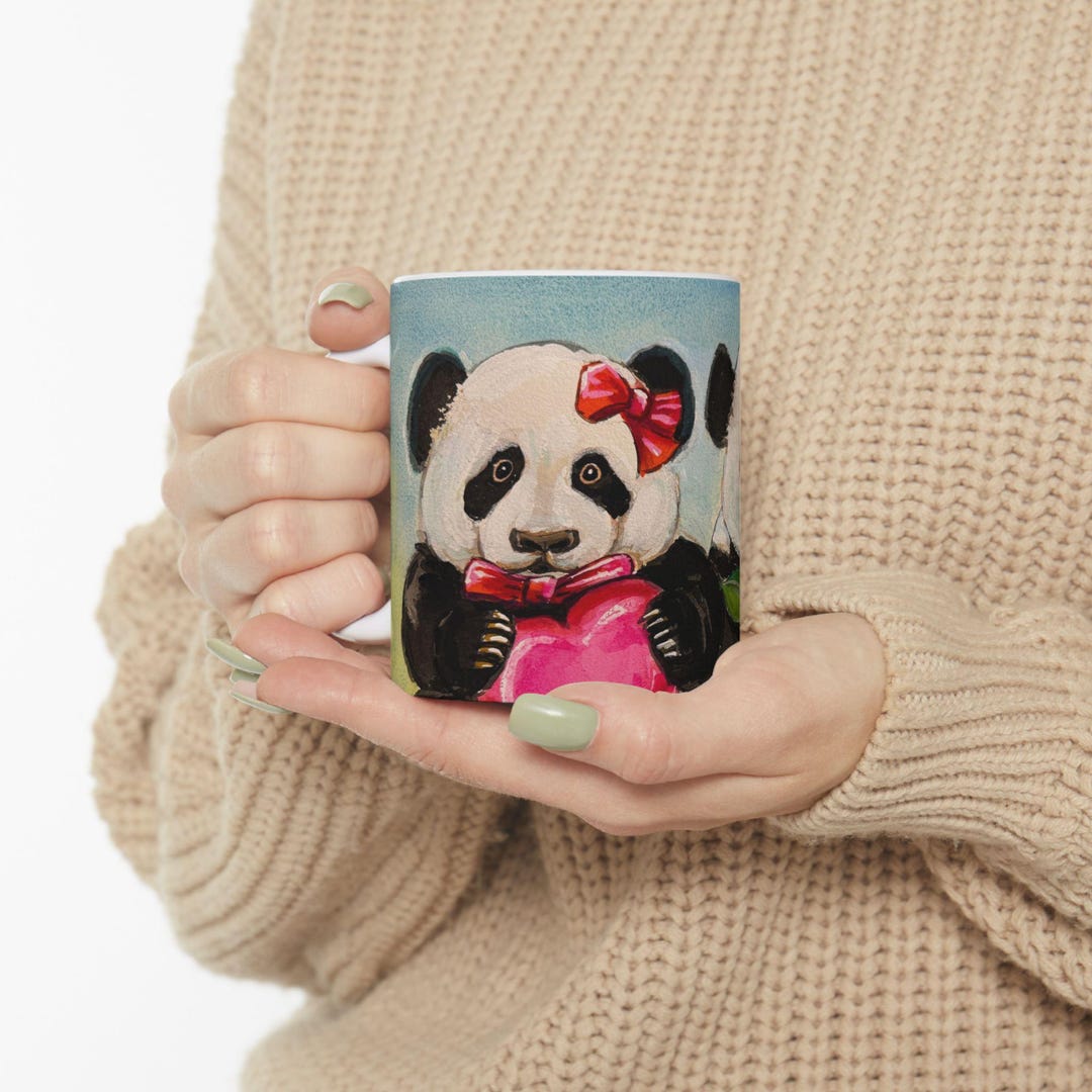 Cute Panda Rose and Heart Mug, Gift for Animal Lovers, Birthday Present ...