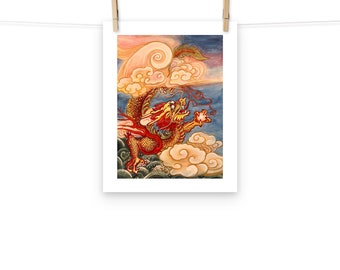 Lucky Dragon Poster | Chinese Watercolor Art Print | Chinese New Year Gift