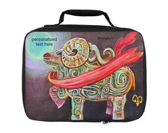Colorful Ram Illustration Lunch Bag |Year of Sheep | Chinese Lunar New Year | Personalized Text Option