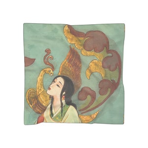 Scarf with Chinese Empress and Phoenix Design | water color painting, women fashion scarf | Empress Collection by Xiang Li