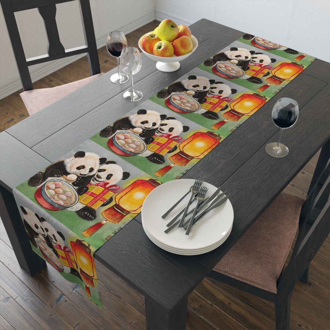 Panda Pair Holiday Banquet Table Runner | Home Decor | Animal Painting ...