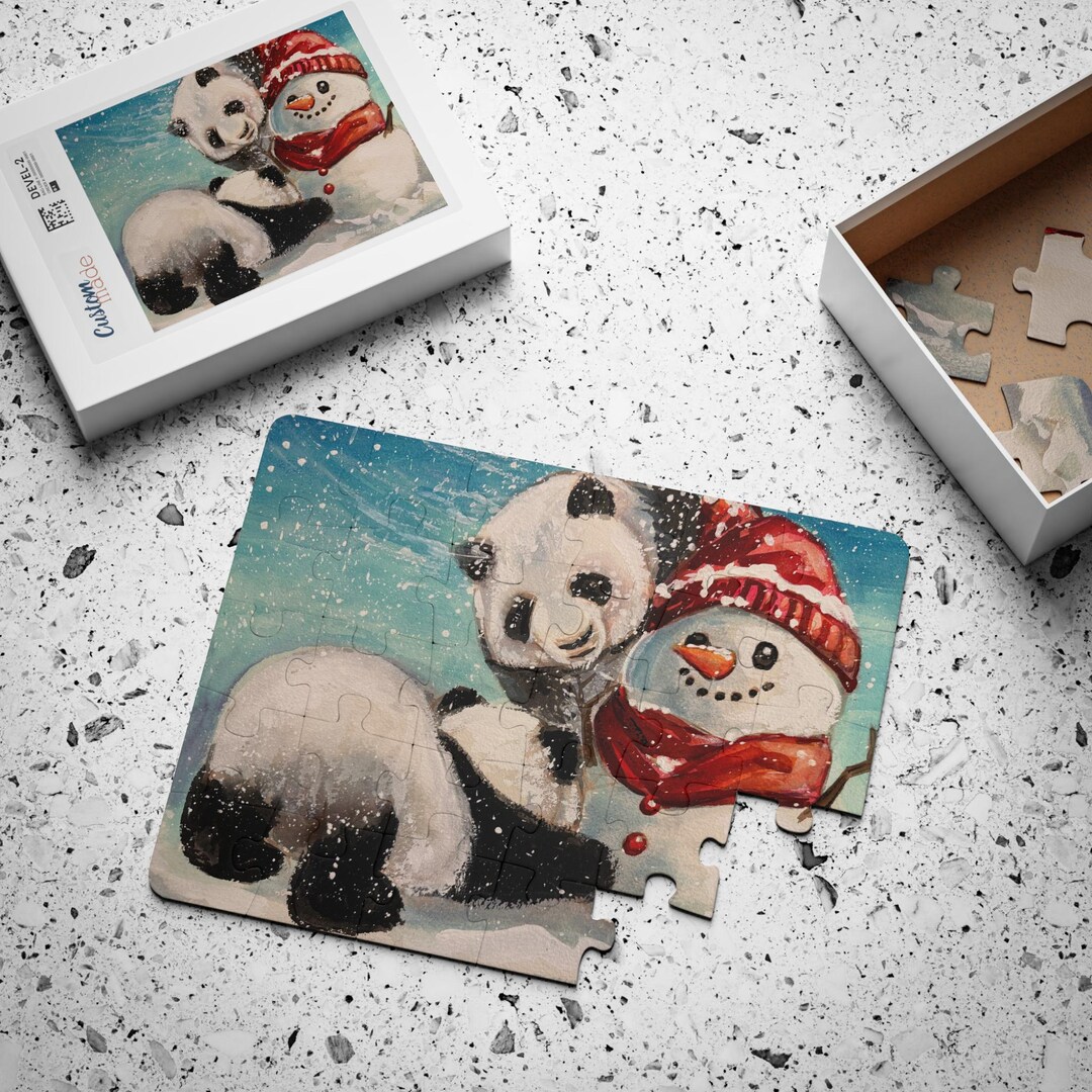 Panda and Snowman Kids Puzzle 30-piece | Winter Animal Jigsaw - Etsy