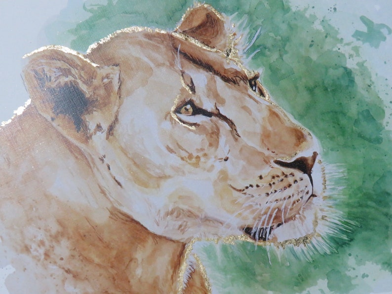 Download Original Watercolor Animal Artwork Print Metallic Gold Art Golden Lion Art Art Collectibles Watercolor Vermontorganics Com