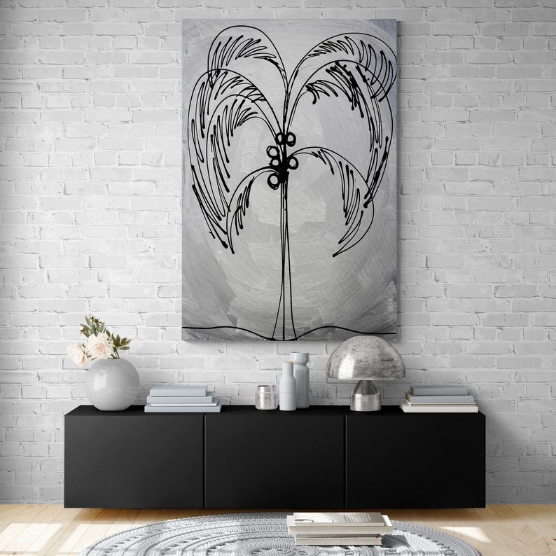 Palm Tree Canvas Wall Art, Large Artwork, Canvas Print, Silver Palm