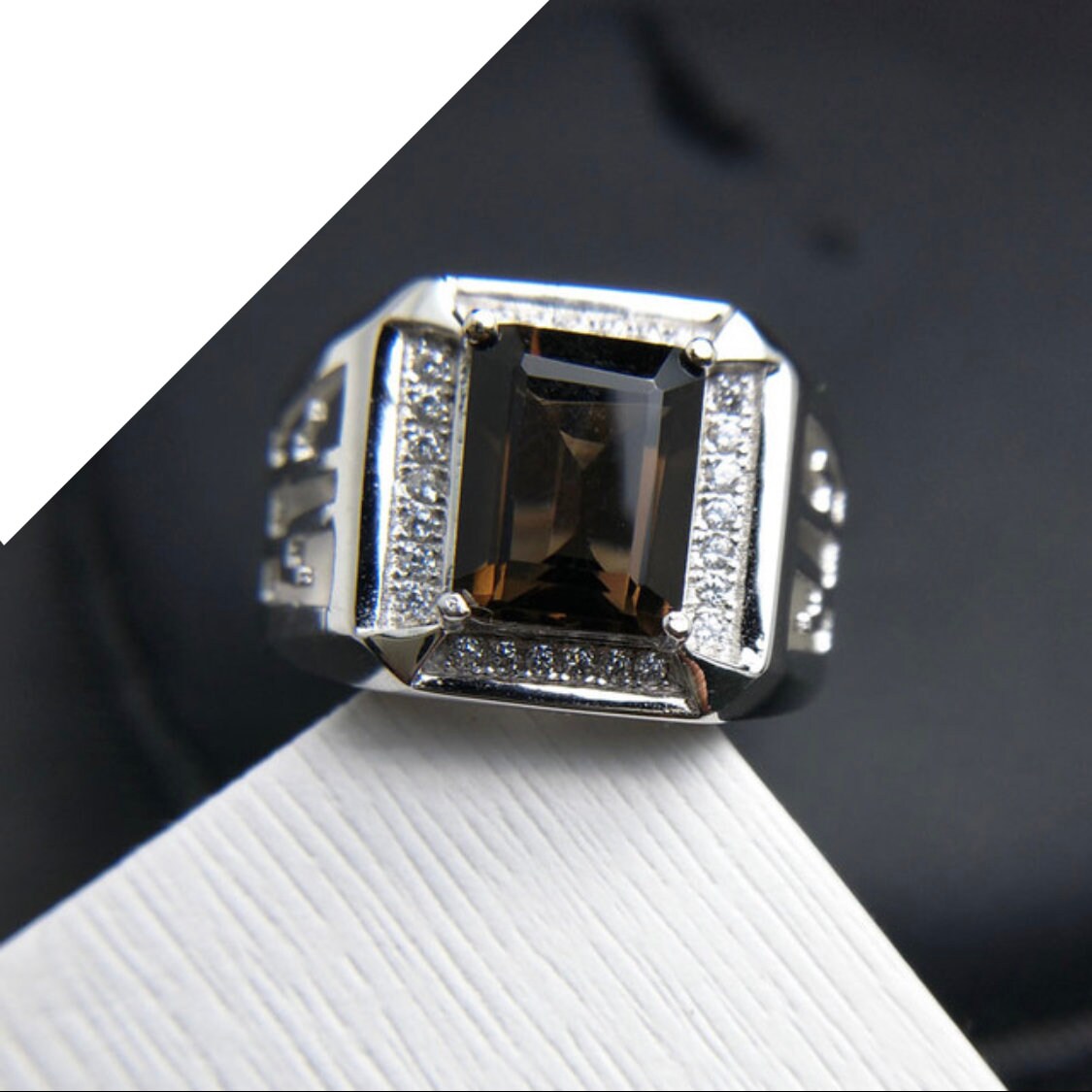 Natural Smoky Quartz Ring For Men Statement Ring Gift For Etsy