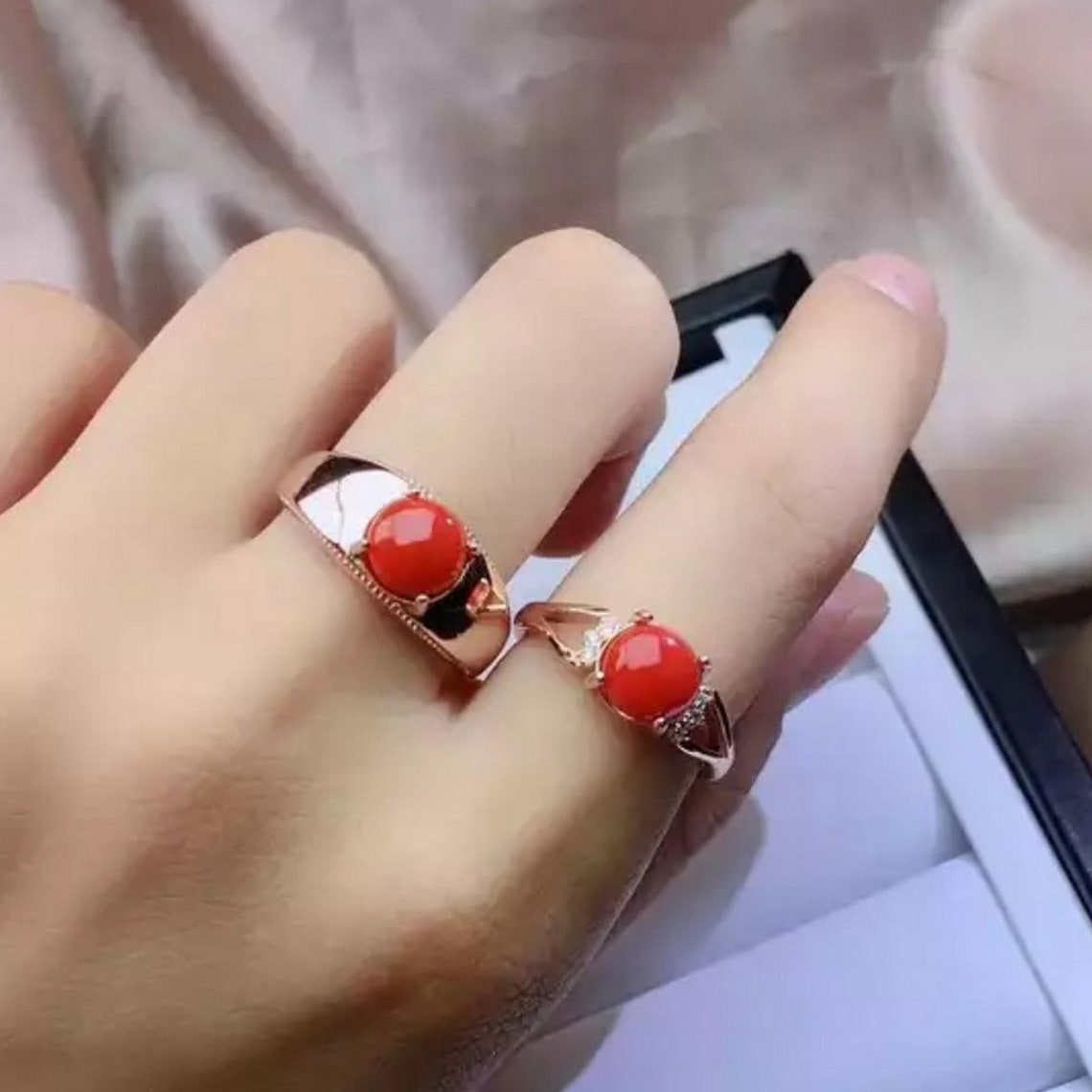 Natural Coral Men Ring 925 Sterling Silver AAA Quality Coral Etsy