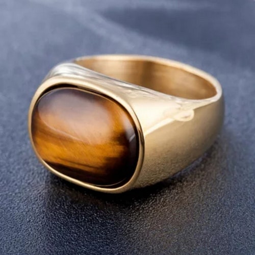Buy Natural Tiger Eye Men's Gemstone Ring Brown Stone 925 Online in
