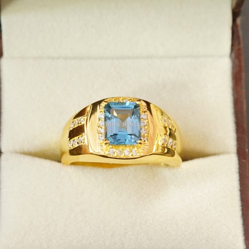 Men's Gold and Natural Turquoise Ring 14K Gold Plated Etsy