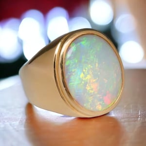 Fire Opal Men Ring, in 925 Sterling Silver, AAA Quality Oval Opal Gemstone Ring, Handmade Opal Ring, Personalized Wedding Ring 14k gold over