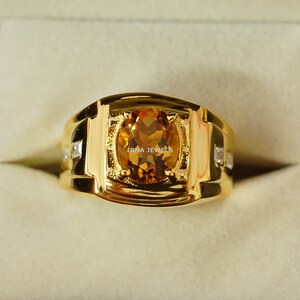 Bague Homme En Or 14k Avec Citrine Naturelle - Taille Sur Mesure - Neuf (sans Emballage)