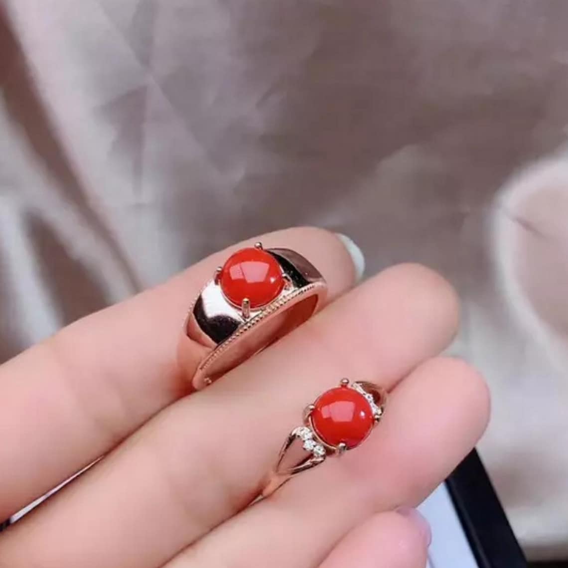 Natural Coral Men Ring 925 Sterling Silver AAA Quality Coral Etsy