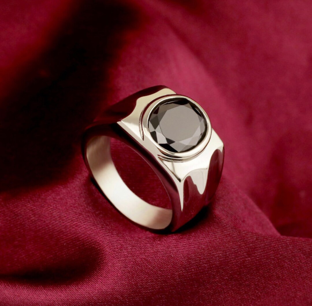 thumbnail image 2 of Men's Square Black Onyx Ring - Stainless Steel Silver Band, Hobby & Craft Theme, Sizes 7-12 2 of 5