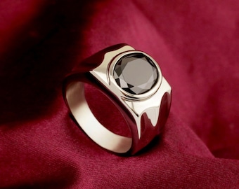 Anillo de ónix negro para hombres en plata de ley 925, banda de bodas, regalo para él, anillo de declaración, anillo elegante, anillo de piedra negra para hombres