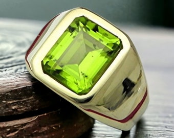 Peridot Men Ring, Solid 925 Sterling Silver, AAA Quality Peridot Ring, Handmade Gold Plated Silver Ring, Personalized Gift for Men