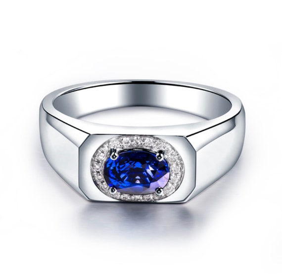 Sapphire Blue Men Ring Chivalric Shield Protection Heraldic Floral Boho –  AGARTA