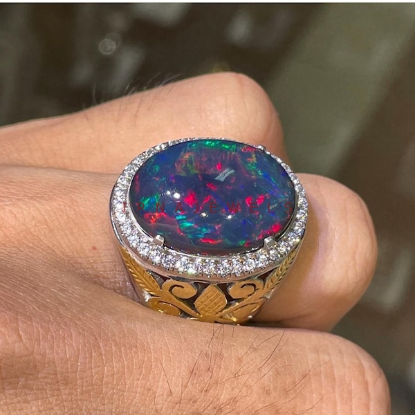 Mens Black Opal Ring Etsy